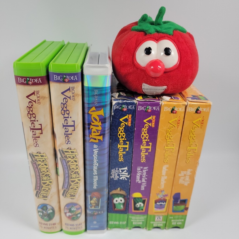 Veggie Tales Bob The Tomato Plush + VHS Video Tape Lot Of 7
